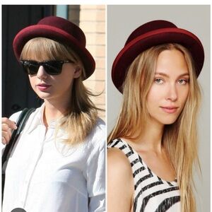 Free People Wool Bowler Hat • Burgundy Felt Fedora • Taylor Swift Style
